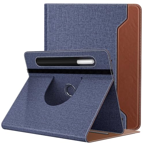 TiMOVO Universal Hülle für 9-11 inch Tablet, 360 Grad drehbarer Ständer Schutzhülle mit Stifttasche für 9 10 10.1 Inch Android Touchscreen Tablet, Denim Blau & Braun von TiMOVO