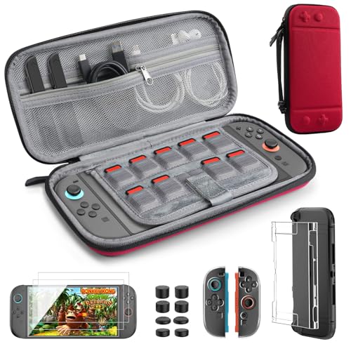 TiMOVO Zubehör Bundle Kit für Nintendo Switch 2, 14-in-1 Switch 2 Zubehör Set mit Tasche, PC Schutzhülle, TPU JoyCon Hülle Case, 4 Stück Panzerglas und 8 Stück Joystick Kappen, Rot TiMOVO Zubehör Bundle Kit für Nintendo Switch 2, 14-in-1 Switch 2 Zubehör Set mit Tasche, PC Schutzhülle, TPU JoyCon Hülle Case, 4 Stück Panzerglas und 8 Stück Joystick Kappen, Rot von TiMOVO