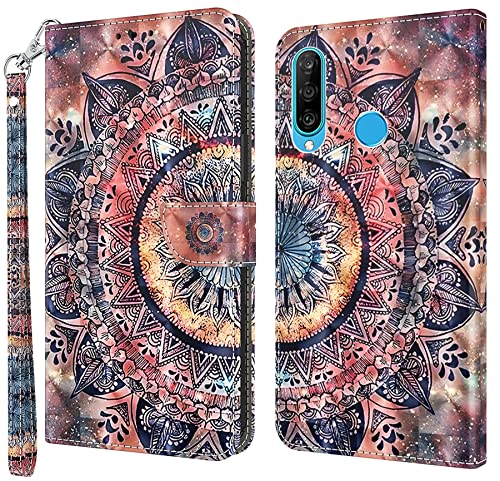 Tiahf Hülle für Huawei P30 Lite, Klapphülle mit Muster Motiv Kartenfach Handyhülle Komplett Schutzhülle Klappbar Leder Flip Case Geldbörse Handytasche Magnet Lederhülle für Huawei P30 Lite,Blume von Tiahf