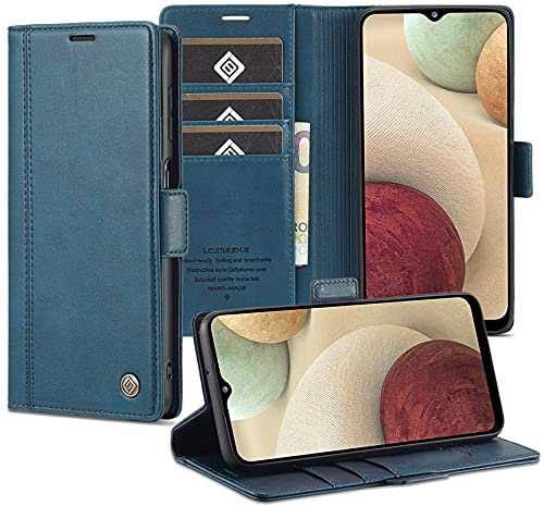 Tiahf Hülle für Samsung Galaxy A12 / M12 Handyhülle, Leder Case Handytasche mit Geldfach Komplett Schutzhülle Klappbar Magnet Flip Cover Geldbörse Klapphülle für Samsung Galaxy A12 / M12,Dunkelblau von Tiahf