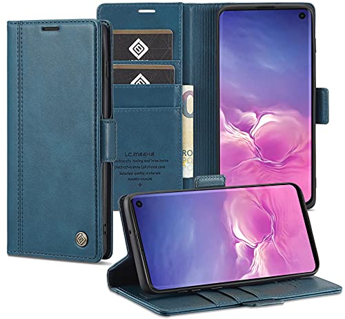 Tiahf Hülle für Samsung Galaxy S10 Handyhülle, Leder Case Handytasche mit Geldfach Komplett Schutzhülle Klappbar Magnet Flip Cover Geldbörse Stoßfest Klapphülle für Samsung Galaxy S10,Dunkelblau von Tiahf