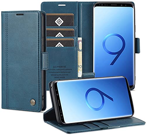 Tiahf Hülle für Samsung Galaxy S9 Handyhülle, Leder Case Handytasche mit Geldfach Komplett Schutzhülle Klappbar Magnet Flip Cover Geldbörse Stoßfest Klapphülle für Samsung Galaxy S9,Dunkelblau von Tiahf