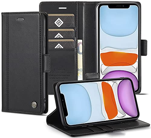 Tiahf Hülle für iPhone 11 Handyhülle, Leder Case Handytasche mit Geldfach Komplett Schutzhülle Klappbar Magnet Flip Cover Geldbörse Dünn Etui Stoßfest Klapphülle für iPhone 11,Schwarz von Tiahf