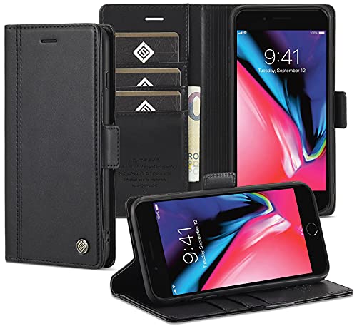 Tiahf Hülle für iPhone 8 Plus/iPhone 7 Plus Handyhülle, Leder Case Handytasche mit Geldfach Komplett Schutzhülle Klappbar Magnet Flip Stoßfest Klapphülle für iPhone 8 Plus/iPhone 7 Plus,Schwarz von Tiahf