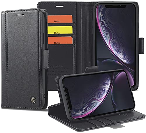 Tiahf Hülle für iPhone X/iPhone XS Handyhülle, Leder Case Handytasche mit Geldfach Komplett Schutzhülle Klappbar Magnet Flip Cover Geldbörse Stoßfest Klapphülle für iPhone X/iPhone XS,Schwarz von Tiahf