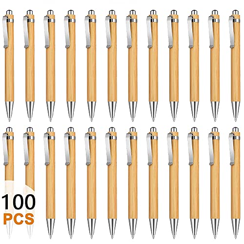 Tiamu 100PCS Holz Kugelschreiber Hochwertig, Bambus Touchpoint Kugelschreiber Nachhaltiges Stylisches Flüssig Schreiben Geschenkstift für Schule und Büro, Ökologische, Schwarze Tinte von Tiamu