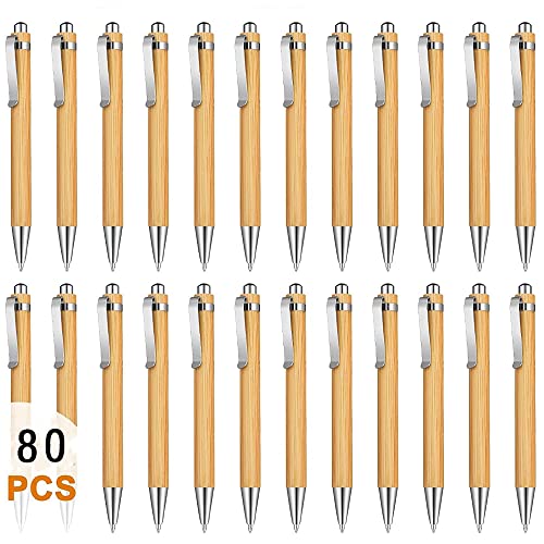 Tiamu 80Pcs Bambus Kugelschreiber Hochwertig, Holzkugelschreiber Personalisierte Gravur, Schreibgerät, Schöne Ökologische Ballpoint Pen für Journaling, Schule, Bürobedarf (Schwarz+Blaue Tinte) von Tiamu