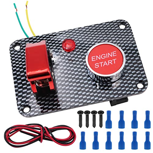 Tiardey Kohlefaser Rennwagen 12 V Zündschalter Panel Motor Start Druckknopf Rote LED Toggle - Rot von Tiardey