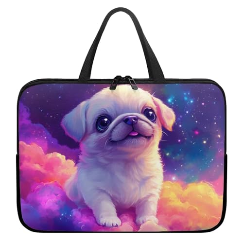 Tiasarato Mops-Galaxie-Laptop-Tasche, kompakt, schlank, 43,2 cm (17 Zoll), weicher Stoff, tragbar, leicht, Laptophüllen für Damen, Studenten, Büro, Uni, Arbeit, Reisen, Bibliothek von Tiasarato