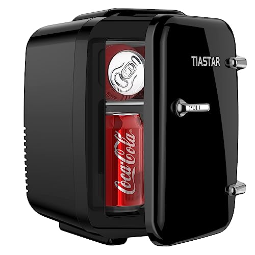 Tiastar Mini Tragbarer Kühlschrank,4 Liter /6 Dosen Getränke & Hautpflege Mini-Kühlschrank für Schlafzimmer,Auto,Büro Schreibtisch,zwei Gänge - Kühler und Wärmer (Schwarz) von OSTBA