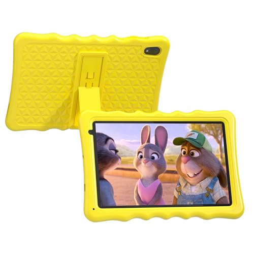 Kinder-Tablet, 10,1 Zoll Android 13 Tablet für Kinder, 4 GB RAM 32 GB ROM 5000 mAh Akku, Kleinkind-Tablets mit Bluetooth, WLAN, Kindersicherung, Dual-Kamera, stoßfeste Hülle (lila) (Gelb) von Tibuta