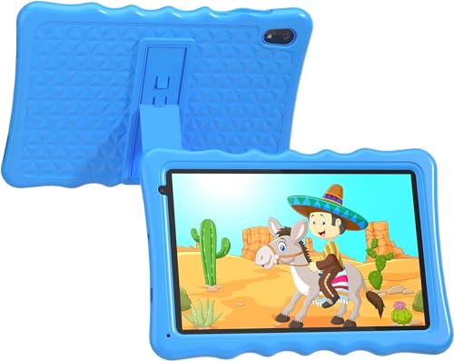 Kinder-Tablet, 10,1 Zoll Android 13 Tablet für Kinder, 4 GB RAM 32 GB ROM 5000 mAh Akku, Kleinkind-Tablets mit Bluetooth, WLAN, Kindersicherung, Dual-Kamera, stoßfeste Hülle (lila) (Hellblau) von Tibuta