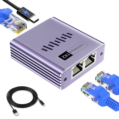 LAN Splitter 1 auf 2 1000Mbps Ethernet Splitter RJ45 LAN Switch 2 Port Mit Type-C-Netzkabel Gigabit Switch für Computer, Hub, Switch, Router, Set-Top Box, Digital TV LAN Splitter 1 auf 2 1000Mbps Ethernet Splitter RJ45 LAN Switch 2 Port Mit Type-C-Netzkabel Gigabit Switch für Computer, Hub, Switch, Router, Set-Top Box, Digital TV von Ticenpe