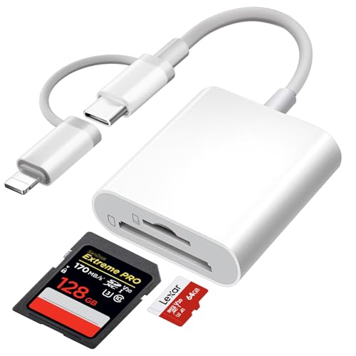 [Apple MFi Certified] SD Kartenleser für iPhone, Lightning USB C Adapter SD Karte für Micro SD/SD, Typ C Kartenlesegerät für iPhone16 15/iPad/MacBook/Galaxy/Laptop von Ticenpe
