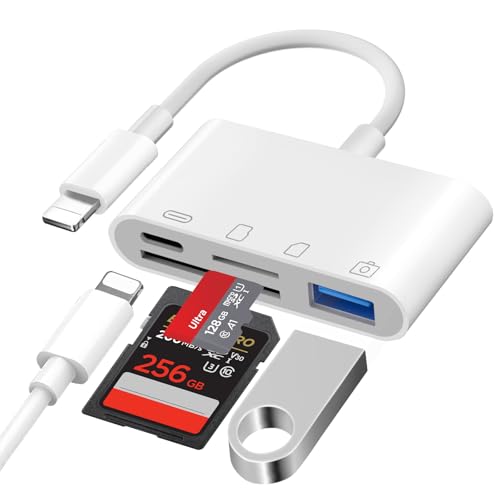 [Apple MFi-Zertifiziert] SD Kartenleser für iPhone iPad, 4 in 1 Speicherkartenleser für SD/TF/USB/Gleichzeitiges Aufladen, Kartenlese Kompatibel mit iPhone 14/13/12/11/X/8/7/iPad von Ticenpe