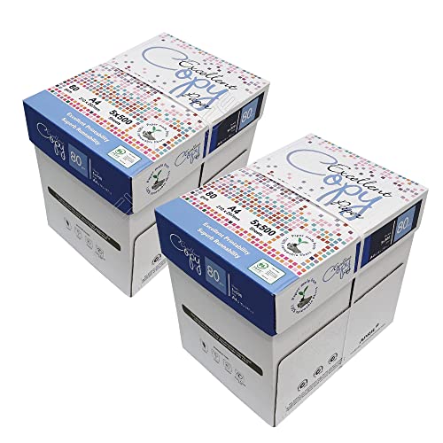 Excellent Copy A4-21 x 29,7 cm 80 g – Packung mit 5 Ries à 500 Blatt – Büropapier, Druckpapier, Kopierpapier, Mehrzweckpapier, 10 Ries von Tickoffice