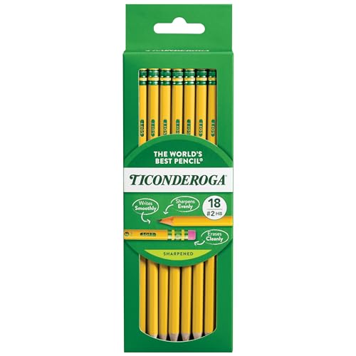 Dixon Ticonderoga Wood-Cased #2 HB Pencils, Pre-Sharpened, Hang Tab Box of 18, Yellow (13818) by Dixon Ticonderoga von Ticonderoga