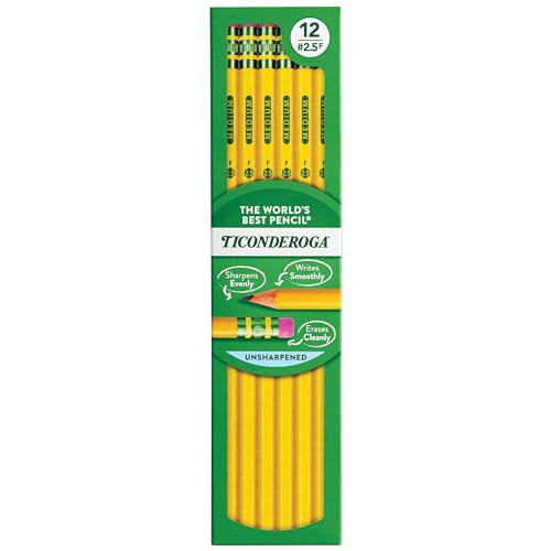 Ticonderoga 13885 Bleistifte, Nummer 2,5, mittelgroß, 12 Stück, Gelb von Ticonderoga