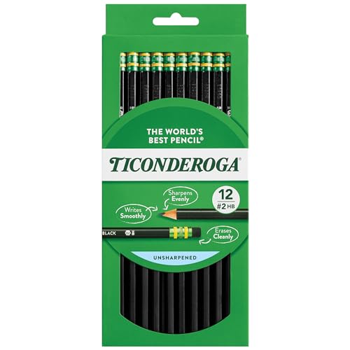 Ticonderoga Bleistifte mit Holzgehäuse, Graphit, 2 HB, weich, schwarz, 1 Packung mit 12 Stück (13953) von Ticonderoga