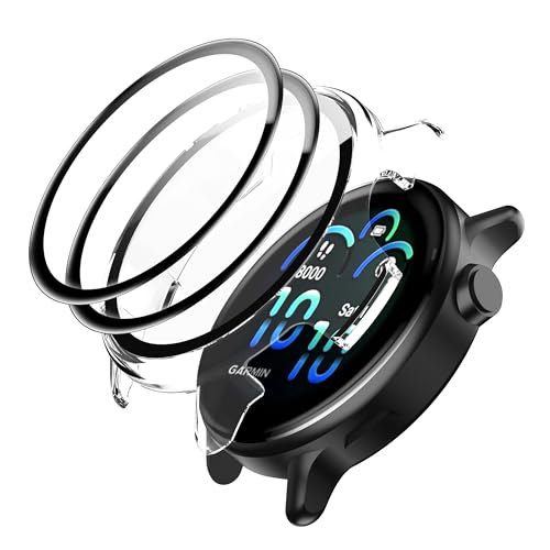 Tieeyivv Hülle für Garmin Vivoactive 6 Cover,Hart PC Bumper Case mit [2 Stück] für Panzerglas Displayschutzfolie Weich Folie Anti-Bubble Einfache Installation Nass Angewendet Schutzfolie von Tieeyivv