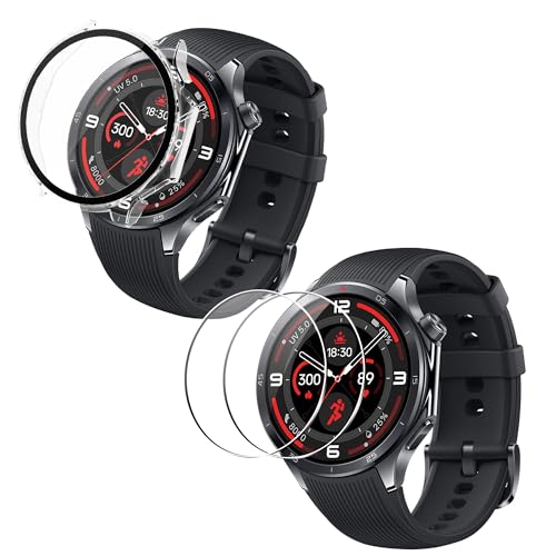 Tieeyivv Hülle für OnePlus Watch 3 Cover,Hart PC Bumper Case mit [2 Stück] für Panzerglas Displayschutzfolie Weich Folie Anti-Bubble Einfache Installation Nass Angewendet Schutzfolie von Tieeyivv