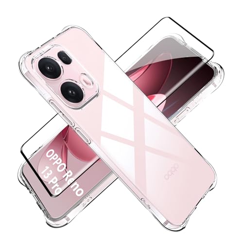 Tieeyivv Hülle für Oppo Reno 13 Pro 5G mit Schutzfolie für Panzerglas Schutzglas Displayschutzfolie Cover Stoßfest Schutzhülle, Soft TPU Transparent Handyhülle [Kamera Schutz] von Tieeyivv