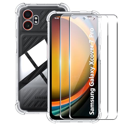 Tieeyivv Hülle für Samsung Galaxy XCover 7 Pro mit Schutzfolie für Panzerglas Schutzglas Displayschutzfolie Cover Stoßfest Schutzhülle, Soft TPU Transparent Handyhülle [Kamera Schutz] von Tieeyivv