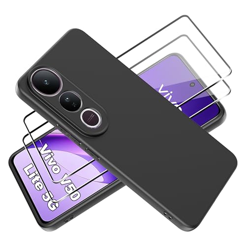 Tieeyivv Hülle für Vivo V50 Lite 5G Cover mit 2 Stücks für Panzerglas Schutzfolie Displayschutzfolie, Soft Matte Handyhülle [Kamera Schutz] [Weiche Innenschicht] Anti-Scratch Schutzhülle Case von Tieeyivv