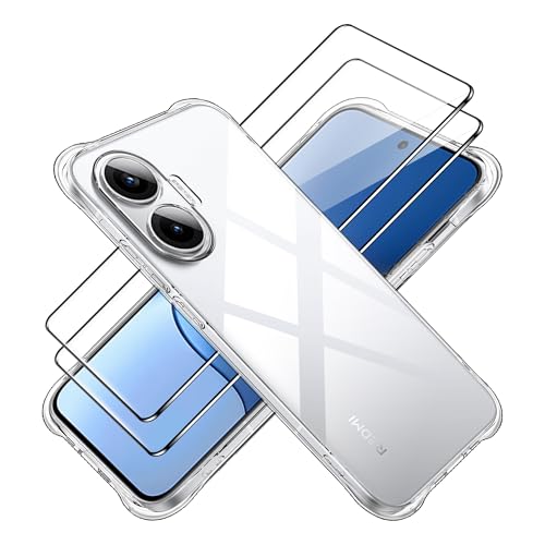 Tieeyivv Hülle für Xiaomi Redmi Turbo 4 Pro/Poco F7 mit Schutzfolie für Panzerglas Schutzglas Displayschutzfolie Cover Stoßfest Schutzhülle, Soft TPU Transparent Handyhülle [Kamera Schutz] von Tieeyivv