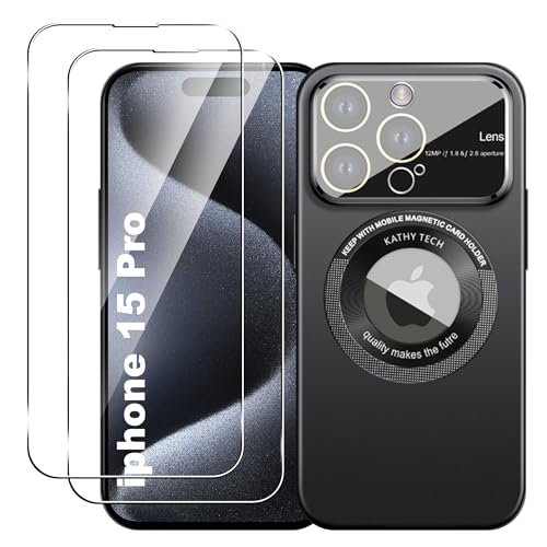 Tieeyivv Schutzhülle für iPhone 15 Pro Hülle mit kameraschutz mit 2 Hartglas Schutzfolie, Kompatibel mit MagSafe, Ultra Dünn Stoßfester Kratzfestem Handyhülle (Schwarz) von Tieeyivv