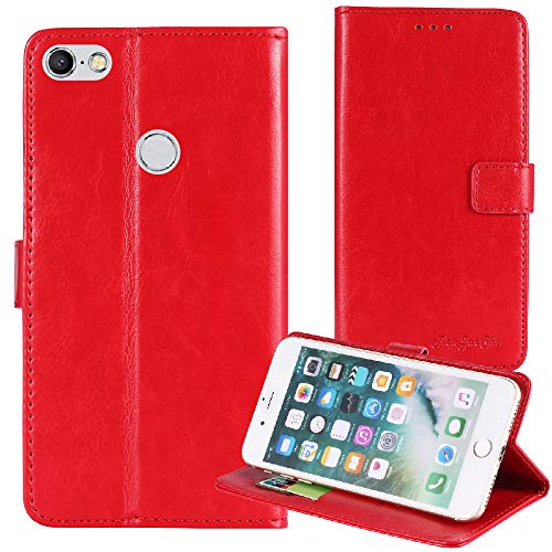 TienJueShi Rot Premium Retro Business Flip Book Stand Brief Leder Tasche Schutz Hulle Handy Case Abdeckung Wallet Cover Etui Skin Fur TP-Link Neffos C9A 5.45 inch von TienJueShi