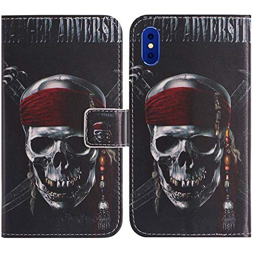 TienJueShi Totenkopf Flip Book Stand Brieftasche Leder Tasche Schütz Hülle Handy TPU Silikon Case Für Xiaomi Redmi 9A 6.53 inch Abdeckung Wallet Cover Etüi von TienJueShi
