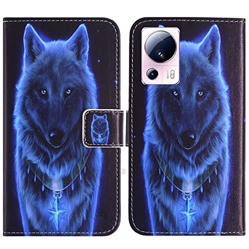 TienJueShi Wolf Flip Book Stand Brieftasche Leder Tasche Schütz Hülle Handy TPU Silikon Case Für Xiaomi 13 Lite 6.55 inch Abdeckung Wallet Cover Etüi von TienJueShi