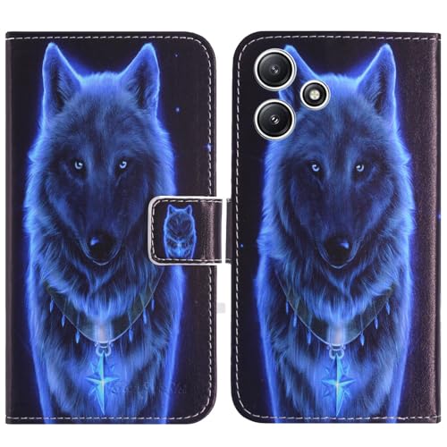 TienJueShi Wolf Flip Book Stand Brieftasche Leder Tasche Schütz Hülle Handy TPU Silikon Case Für Xiaomi Redmi 12 5G 6.79 inch Abdeckung Wallet Cover Etüi von TienJueShi