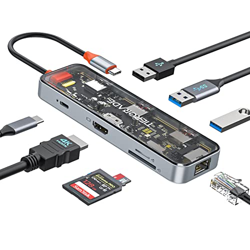 Tiergrade USB C Hub, 8 in 1 USB C Adapter mit 4K HDMI, 100W PD, 2 USB-A 5 Gbit/s, USB 2.0, TF/SD Kartenleser, USB C Dock für MacBook Air/Pro, XPS und mehr Typ-C Gerät von Tiergrade