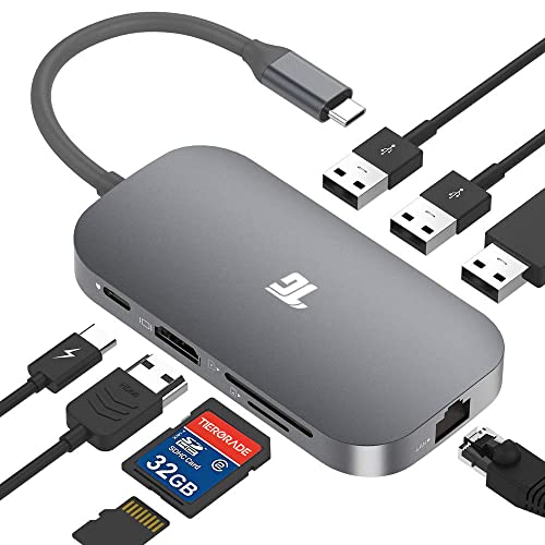 Tiergrade USB C Hub 9 Port USB C Adapter mit 4K HDMI, 2 USB 3.0 Ports, 1 USB 2.0 Port, Type C PD, Gigablit Ethernet RJ45, SD/TF-Kartenleser für MacBook Air/Pro und andere Type C Geräte von Tiergrade