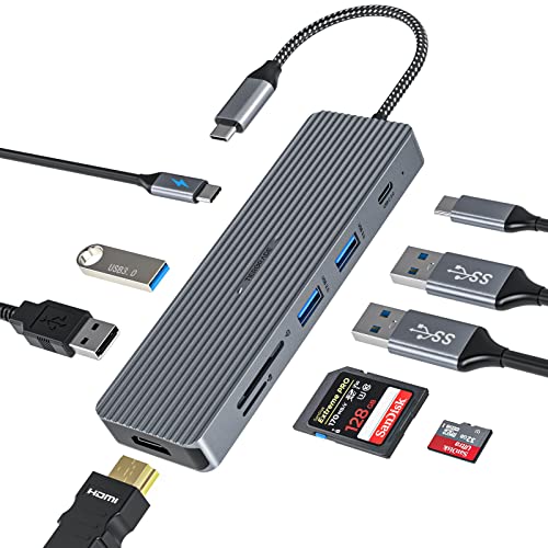 USB C Hub, Tiergrade 9-in-1 USB C Adapter mit 4K HDMI, 100W PD, 3 USB-A and USB-C 3.0 Data Port, USB 2.0, TF/SD Kartenleser, USB C Dock für MacBook and mehr Typ-C Geräte von Tiergrade