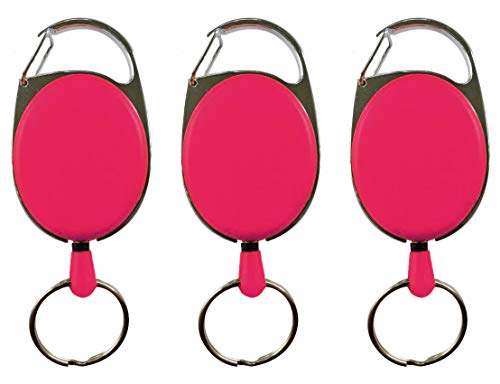 Ausziehbarer Schlüsselhalter, pink, 3er Set, inkl. Gurtclip, Schlüsselring und Aufrollmechanismus, Ausweisjojo Schlüsseljojo Skipasshalter von Tiga-Med