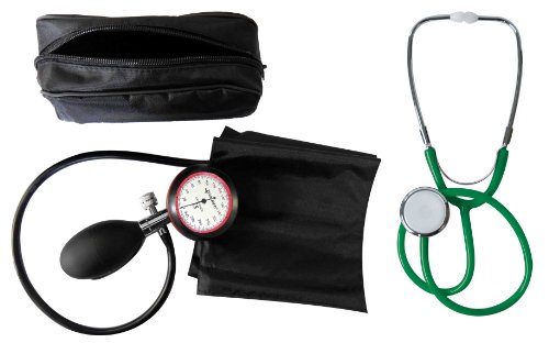 Blutdruckmessgerät, Oberarm, 1-Schlauch Tiga-Gold 1 plus Stethoskop Flachkopf grün 1 Stück (= 1 Set - 2 Artikel) zertifizierte Kliniqualität von Tiga-Med