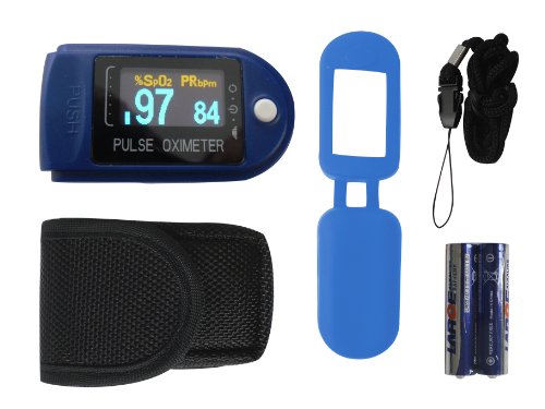 Pulsoximeter Finger Pulsoxymeter CMS-50D zur Messung von Pulses und Sauerstoffsättigung Blutsauerstoff (blau) von Tiga-Med