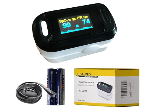 Pulsoximeter Finger Pulsoxymeter Original Tiga Gold 2 Premium mit OLED Anzeige dt. Anleitung zertifizierte Qualität Fingertip Pulsoximeter von Tiga-Med