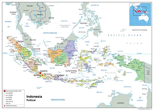 Indonesien Politische Wandkarte – Papier laminiert A1 Size 59.4 x 84.1 cm von Tiger Moon The Tiger Moon Trading Company Ltd