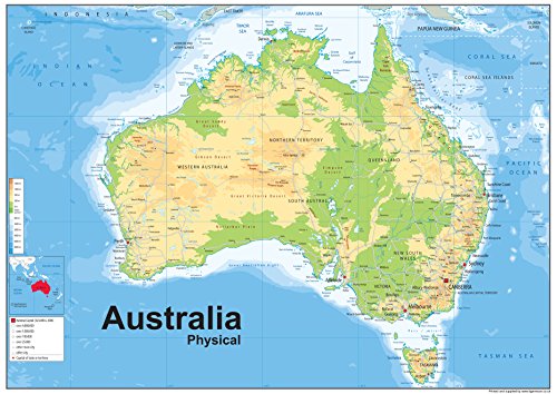 Physische Karte von Australien, laminiert, A1, 59,4 x 84,1 cm von Tiger Moon The Tiger Moon Trading Company Ltd