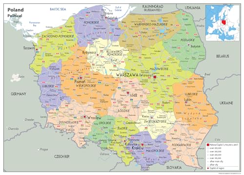 Polen Politische Karte – Papier laminiert [GA] A2 Size 42 x 59.4 cm von Tiger Moon