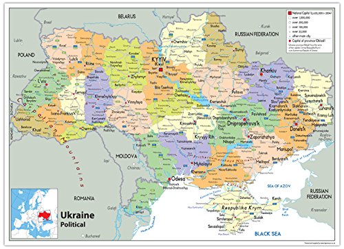 Politische Karte der Ukraine, Papier, laminiert, A2, 42 x 59,4 cm von Tiger Moon The Tiger Moon Trading Company Ltd