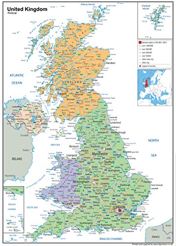 A1 Papier laminiert UK Politische Karte [GA] von Tiger Moon