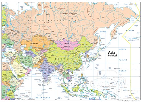 Asien politische Karte – Papier laminiert – A1 Größe 59,4 x 84,1 cm von Tiger Moon