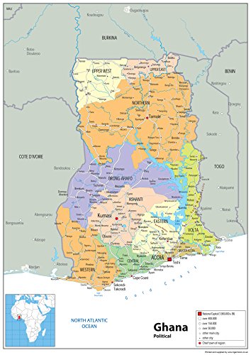 Ghana Political Wall Map – Papier laminiert poster [GA] A1 Size 84.1 x 118.9 cm farblos von Tiger Moon