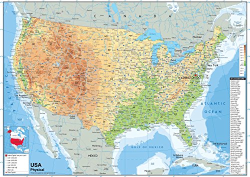 Landkarte der USA, laminiert, A1-Format, Größe: 59,4 x 84,1 cm von Tiger Moon