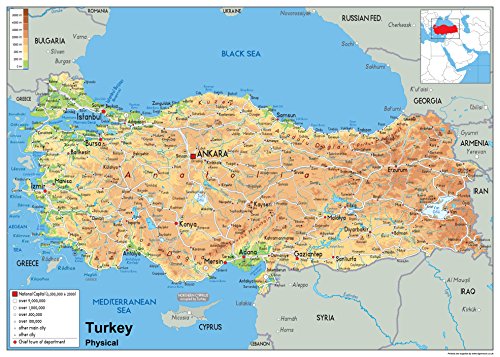 Physikalische Karte der Türkei, Größe A2, 59,4 x 42 cm, laminiertes Papier Physikalische Karte der Türkei, Größe A2, 59,4 x 42 cm, laminiertes Papier von Tiger Moon